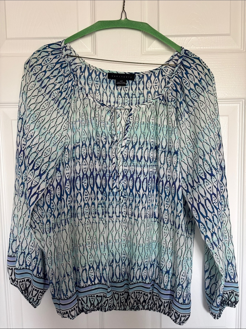 Sanctuary Blue & Mint Printed Peasant Blouse